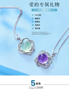 Crystal Heart Shaped Grape Stone Pendant – 925 Silver Set