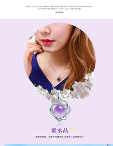 Crystal Heart Shaped Grape Stone Pendant – 925 Silver Set