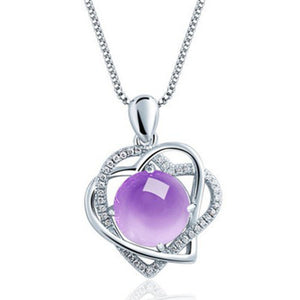 Crystal Heart Shaped Grape Stone Pendant – 925 Silver Set