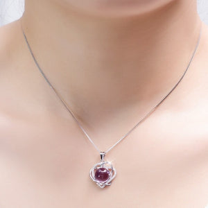 Crystal Heart Shaped Grape Stone Pendant – 925 Silver Set