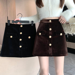 Niche A-line high-waisted slimming half-length corduroy skirt