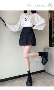 Chinese disc buckle jacquard thin country style short skirt A-line skirt