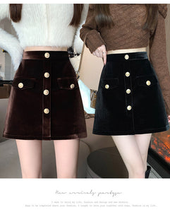 Niche A-line high-waisted slimming half-length corduroy skirt