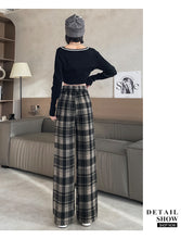 Load image into Gallery viewer, Plush plaid high-waist slim warm casual straight pants
