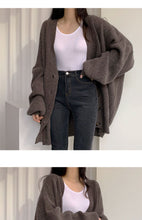 Load image into Gallery viewer, Casual V-neck single-breasted loose lantern sleeve knitted cardigan sweater
