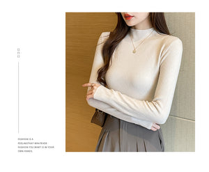 Knitted slim fit inner half turtleneck long-sleeved top bottoming shirt