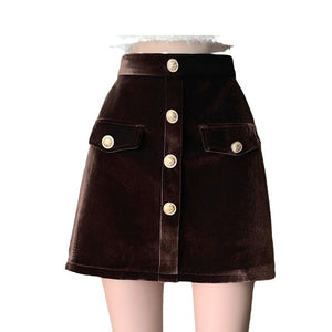 Niche A-line high-waisted slimming half-length corduroy skirt