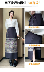 Chinese-style national style women's clothing, improved Hanfu, horse-faced mid-length skirt