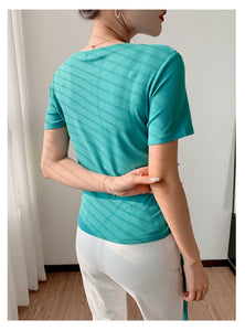 Shoulder cropped top ins trendy drawstring short-sleeved t-shirt