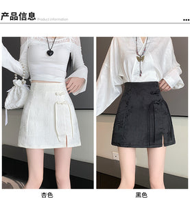 Chinese disc buckle jacquard thin country style short skirt A-line skirt