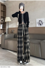 Load image into Gallery viewer, Plush plaid high-waist slim warm casual straight pants
