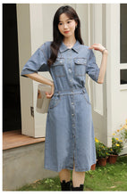 Load image into Gallery viewer, Retro denim shirt with elegant design and niche chic waist dress
