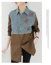 Load image into Gallery viewer, Seoul Weekly&#39;s designer patchwork mid-length denim letter striped shirt
