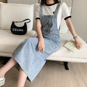 Loose, casual and versatile denim suspender skirt