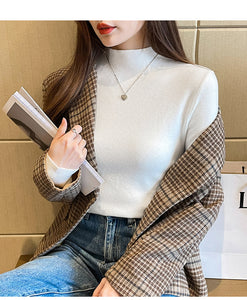 Knitted slim fit inner half turtleneck long-sleeved top bottoming shirt