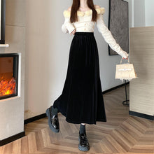 Load image into Gallery viewer, Gold velvet mid-length high-waisted slimming fishtail skirt
