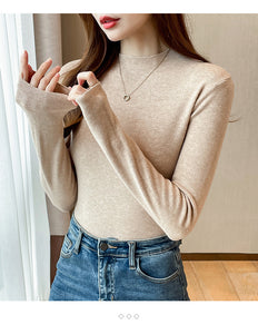 Knitted slim fit inner half turtleneck long-sleeved top bottoming shirt