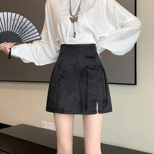 Load image into Gallery viewer, Chinese disc buckle jacquard thin country style short skirt A-line skirt
