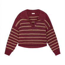 Load image into Gallery viewer, Striped knitted autumn and winter loose short sweater
