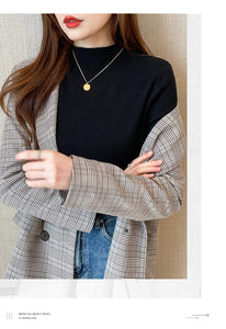 Knitted slim fit inner half turtleneck long-sleeved top bottoming shirt