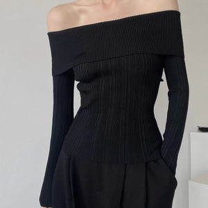 One-shoulder, tight-fitting off-shoulder sexy long-sleeved sweater