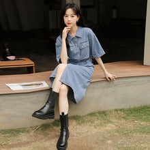 Load image into Gallery viewer, Retro denim shirt with elegant design and niche chic waist dress
