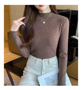 Knitted slim fit inner half turtleneck long-sleeved top bottoming shirt