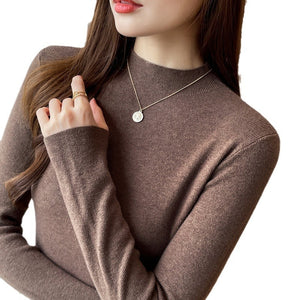 Knitted slim fit inner half turtleneck long-sleeved top bottoming shirt