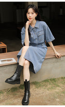 Load image into Gallery viewer, Retro denim shirt with elegant design and niche chic waist dress
