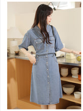 Load image into Gallery viewer, Retro denim shirt with elegant design and niche chic waist dress
