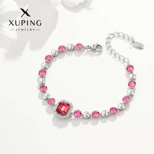 Pink Crystal Stone Silver Tone Crystal Bracelet