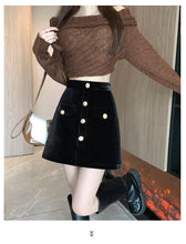 Load image into Gallery viewer, Niche A-line high-waisted slimming half-length corduroy skirt
