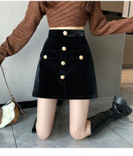 Load image into Gallery viewer, Niche A-line high-waisted slimming half-length corduroy skirt
