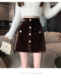 Niche A-line high-waisted slimming half-length corduroy skirt