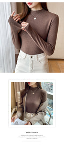 Knitted slim fit inner half turtleneck long-sleeved top bottoming shirt