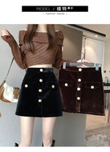 Load image into Gallery viewer, Niche A-line high-waisted slimming half-length corduroy skirt
