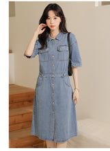 Load image into Gallery viewer, Retro denim shirt with elegant design and niche chic waist dress
