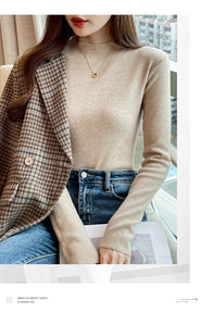 Knitted slim fit inner half turtleneck long-sleeved top bottoming shirt