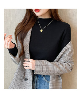 Knitted slim fit inner half turtleneck long-sleeved top bottoming shirt