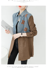 Load image into Gallery viewer, Seoul Weekly&#39;s designer patchwork mid-length denim letter striped shirt
