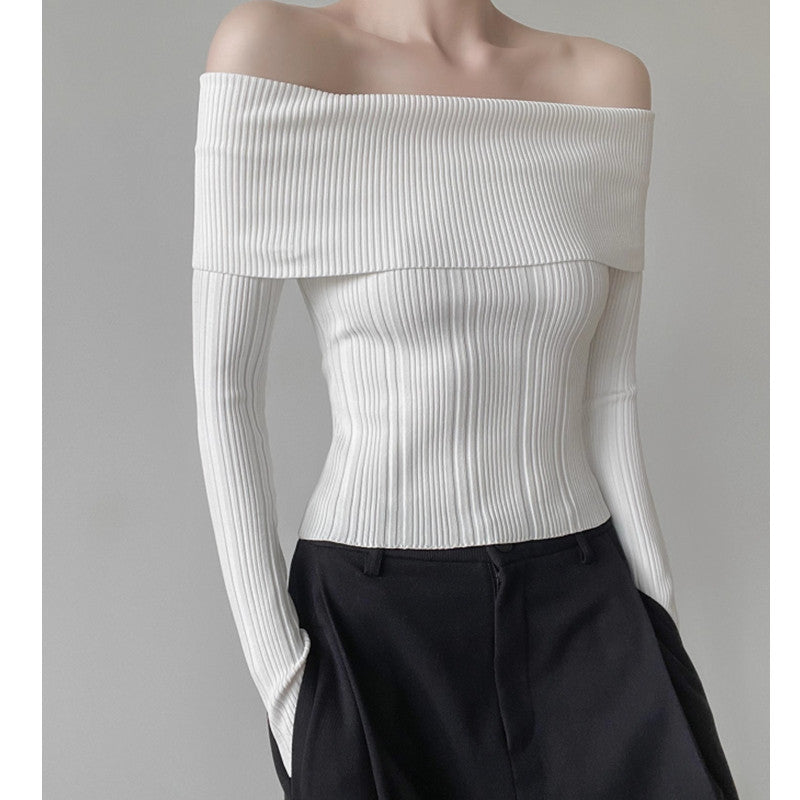 One-shoulder, tight-fitting off-shoulder sexy long-sleeved sweater