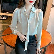 Load image into Gallery viewer, Temperament ribbon niche spring and autumn gentle French chiffon shirt
