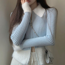 Load image into Gallery viewer, Gentle style spliced double zipper sweater long-sleeved top sweater
