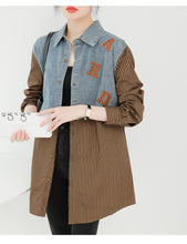 Load image into Gallery viewer, Seoul Weekly&#39;s designer patchwork mid-length denim letter striped shirt
