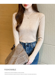 Knitted slim fit inner half turtleneck long-sleeved top bottoming shirt