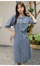 Load image into Gallery viewer, Retro denim shirt with elegant design and niche chic waist dress
