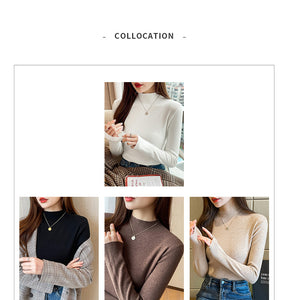 Knitted slim fit inner half turtleneck long-sleeved top bottoming shirt