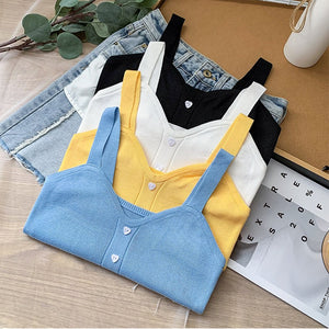 Knitted suspender love button cute inner and outer vest