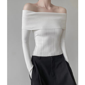 One-shoulder, tight-fitting off-shoulder sexy long-sleeved sweater