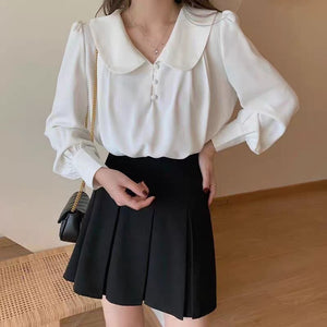 Designed doll collar retro puff sleeve versatile and comfortable top